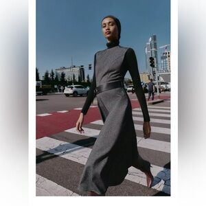 Zara MARLED MIDI BELTED DRESS XL | GRAY MARL Sz XL